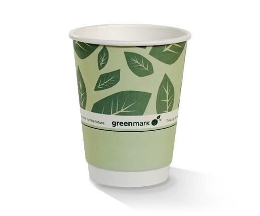 12oz DW Biodegradable PLA Coated Coffee Cup - Green Print