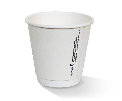 8oz* DW 90mm Biodegradable PLA Coated Coffee Cup - White