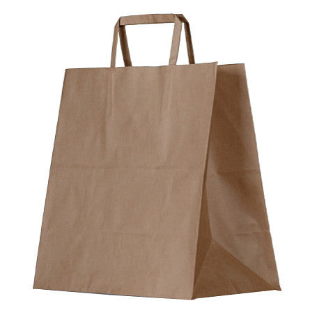 Brown Kraft Meal Delivery Bag W/ Flat Paper Handles - 250 PCS